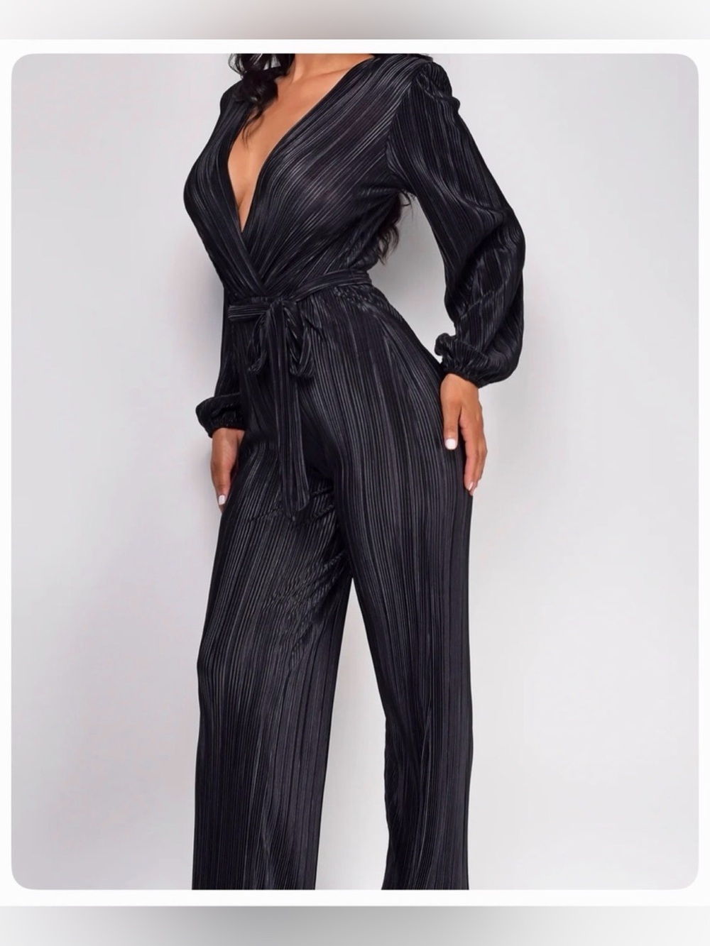 NWT Emprada Black Pleated Wide Leg Jumpsuit Size L Sold Out